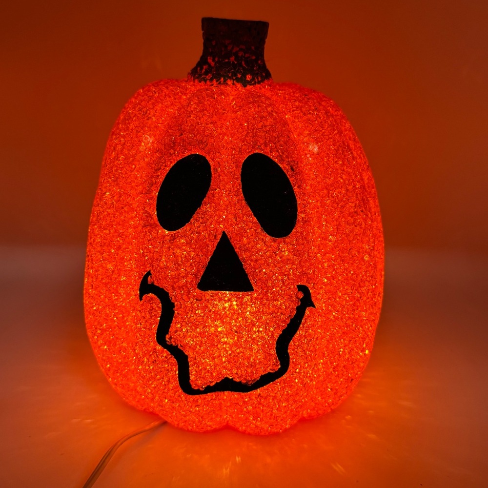 Vintage Kmart Popcorn Plastic Halloween Jack O Lantern Pumpkin Light Up 10x8